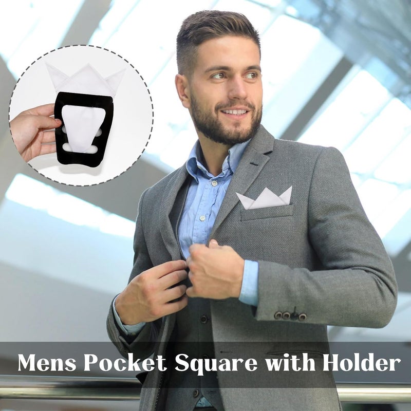 Gsyziux Cotton Pocket Squares For Men, Mens Handkerchiefs with Holder Embroidered Edge Suit Handkerchief for Business Party - Image 2
